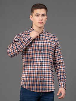 Red Tape - Men's Light Brown Poly Cotton Button Down Collar Checked Full Sleeve Shirt
