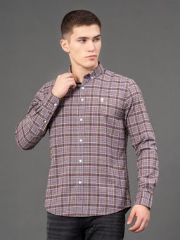 Red Tape - Men's Grey Poly Cotton Button Down Collar Checked Full Sleeve Shirt
