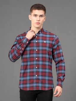 Red Tape - Men's Maroon Poly Cotton Button Down Collar Checked Full Sleeve Shirt
