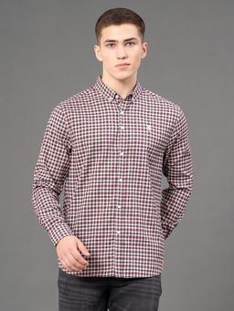 Red Tape - Men's Grey Brown Poly Cotton Button Down Collar Checked Full Sleeve Shirt