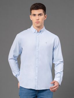 Red Tape - Men's Sky Blue Poly Cotton Button Down Collar Dobby Textured Full Sleeve Shirt