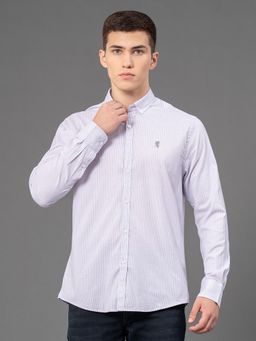 Red Tape - Men's Lavender Poly Cotton Button Down Collar Striped Full Sleeve Shirt