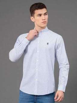 Red Tape - Men's White Cotton Poly Button Down Collar Checked Full Sleeve Shirt