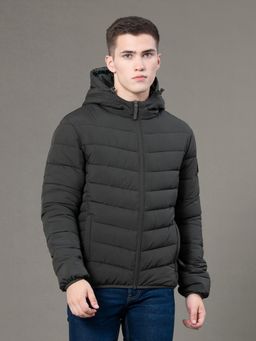 Red Tape - Mens Black Solid Polyester Hood Padded Jacket