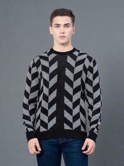 Red Tape - Mens Black Abstract Acrylic Cotton Round Neck Sweater