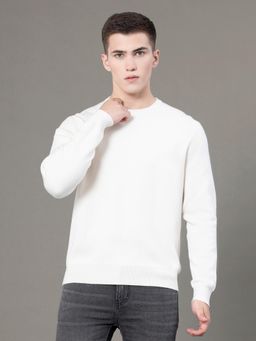 Red Tape - Mens Off White Solid Poly Viscose Nylon Round Neck Sweater