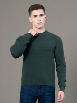 Red Tape - Mens Dark Green Solid Poly Viscose Nylon Round Neck Sweater