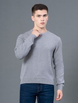 Red Tape - Mens Grey Melange Solid Poly Viscose Nylon Round Neck Sweater