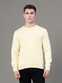 Red Tape - Mens Yellow Solid Poly Viscose Nylon Round Neck Sweater