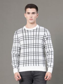 Red Tape - Mens Off White Abstract Poly Viscose Nylon Round Neck Sweater