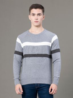 Red Tape - Mens Grey Embossed Poly Viscose Nylon Round Neck Sweater