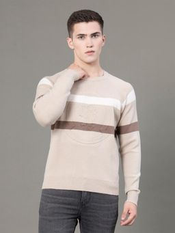 Red Tape - Mens Beige Embossed Poly Viscose Nylon Round Neck Sweater