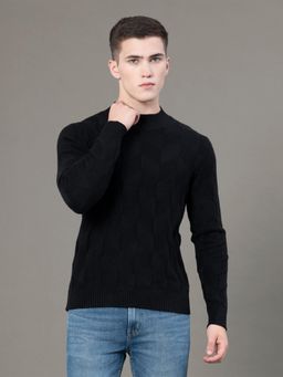 Red Tape - Mens Black Abstract Poly Viscose Nylon Mock Neck Sweater