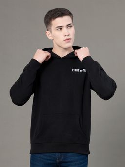 Red Tape - Mens Black Graphic Print Poly Cotton Fleece Baggy Fit Hoodie