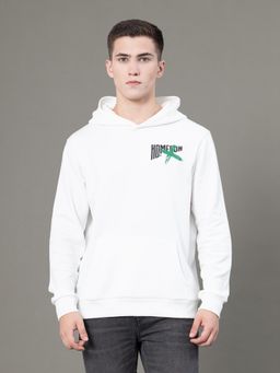 Red Tape - Mens Off White Graphic Print Poly Cotton Fleece Baggy Fit Hoodie