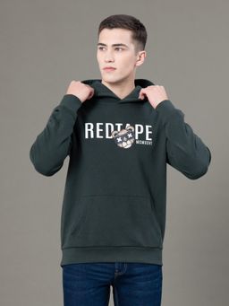 Red Tape - Mens Forest Green Graphic Print Poly Cotton Fleece Baggy Fit Hoodie