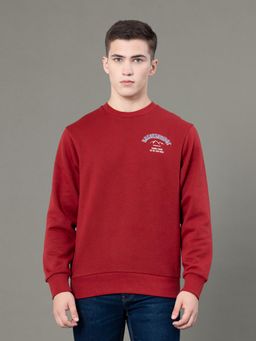 Red Tape - Mens Red Graphic Print Poly Cotton Fleece Baggy Fit Sweatshirt