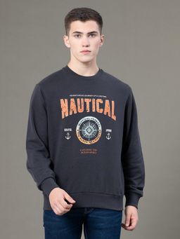 Red Tape - Mens Charcoal Grey Graphic Print Poly Cotton Fleece Round Neck Sweatshirt