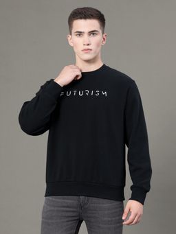 Red Tape - Mens Black Graphic Print Poly Cotton Fleece Round Neck Baggy Fit Sweatshirt