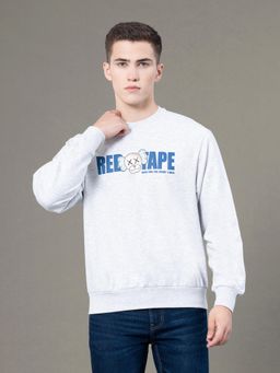 Red Tape - Mens Grey Melange Graphic Print Cotton Poly Viscose Round Neck Sweatshirt