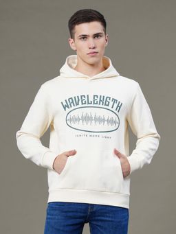 Red Tape - Mens Ivory Graphic Print Cotton Polyester Fleece Baggy Fit Hoodie