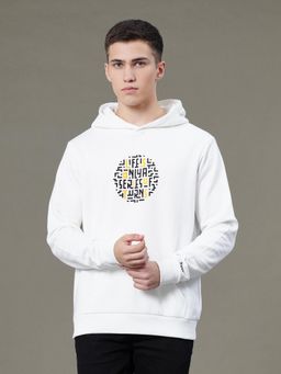 Red Tape - Mens Off White Graphic Print Cotton Polyester Fleece Baggy Fit Hoodie