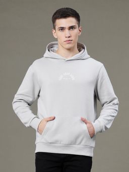 Red Tape - Mens Light Grey Graphic Print Cotton Polyester Fleece Baggy Fit Hoodie