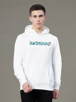 Red Tape - Mens Off White Graphic Print Cotton Polyester Fleece Baggy Fit Hoodie