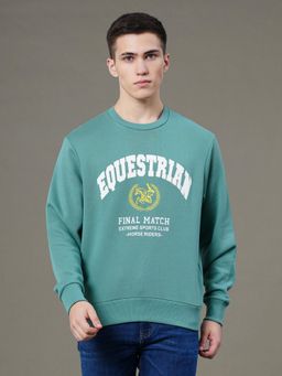 Red Tape - Mens Powder Green Graphic Print Cotton Polyester Fleece Baggy Fit Sweatshirt