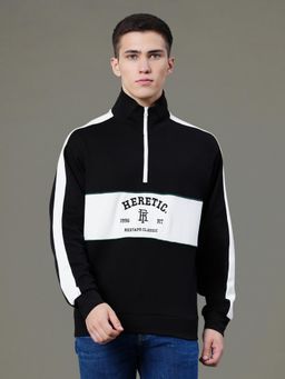 Red Tape - Mens Black Colorblock, Graphic Print Cotton Polyester Baggy Fit Sweatshirt