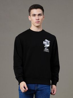 Red Tape - Mens Black Graphic Print Cotton Polyester Fleece Baggy Fit Sweatshirt