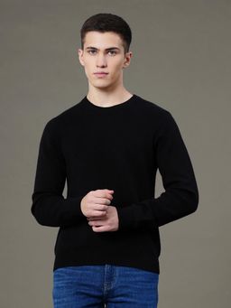 Red Tape - Mens Black Solid Viscose Poly Nylon Sweater