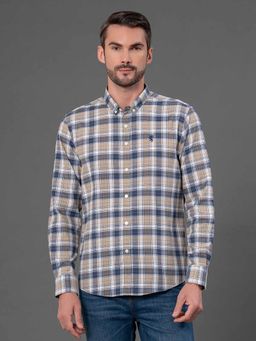 Red Tape - Men Navy Checks Cotton Polyester Button Down Shirt