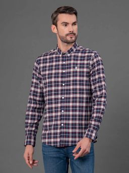 Red Tape - Men Dark Navy Checks Cotton Polyester Button Down Shirt