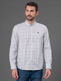Red Tape - Men Sky Blue Checks Cotton Polyester Button Down Shirt