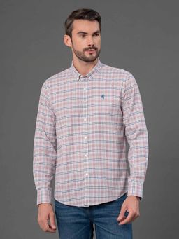 Red Tape - Men Plum Checks Cotton Polyester Button Down Shirt