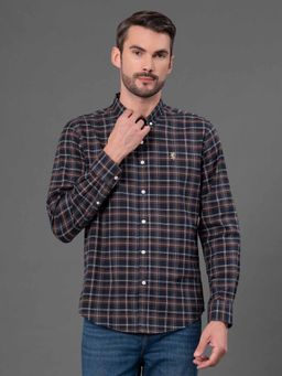 Red Tape - Men Deep Navy Checks Cotton Polyester Button Down Shirt