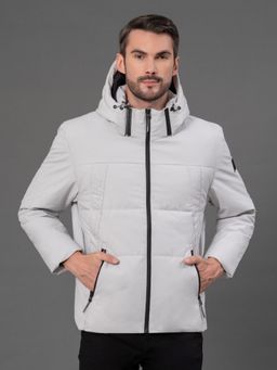 Red Tape - Men's Grey Solid Polyester Laminated Padded Jacket with Detachable Hood