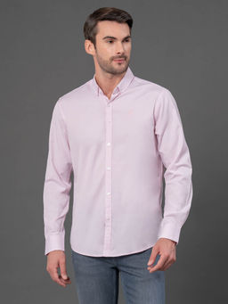Red Tape - Men's Pink Dobby Poly Cotton Full Sleeve Collar Shirt