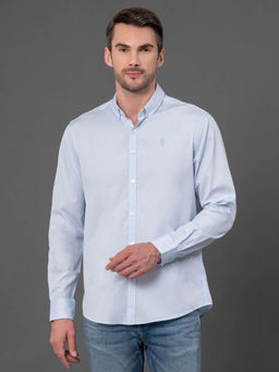 Red Tape - Men's Blue Dobby Poly Cotton Full Sleeve Collar Shirt