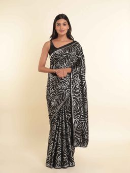 Suta - Silver Printed Viscose Rayon Saree