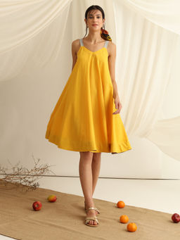 Blue Hour - Contrast Straps Circular Midi Dress