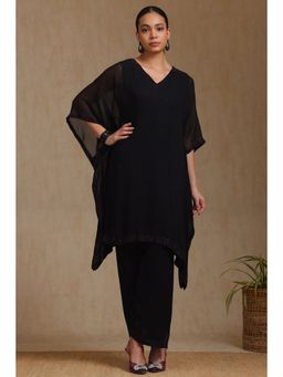 Soch - Womens Black Georgette Solid Kaftan and Pant (Set of 2)