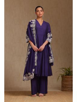 Soch - Womens Purple Silk Blend Solid Kurta with Palazzo and Dupatta (Set of 3)