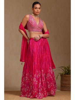 Soch - Womens Embroidered Blouse with Unstitched Sleeves Lehenga and Dupatta (Set of 4)