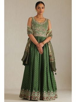 Soch - Womens Embroidered Anarkali with Unstitched Sleeves Churidar and Dupatta (Set of 4)