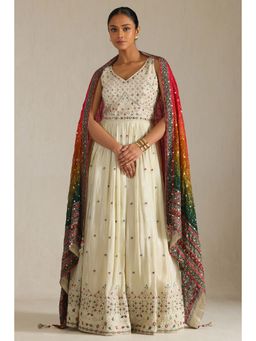 Soch - Womens Embroidered Anarkali with Unstitched Sleeves Churidar and Dupatta (Set of 4)