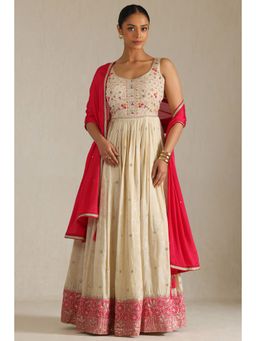 Soch - Womens Embroidered Anarkali with Unstitched Sleeves Churidar and Dupatta (Set of 4)