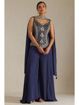 Soch - Women Tissue Embroidered Top with Unstitched Sleeves Palazzo and Dupatta (Set of 4)