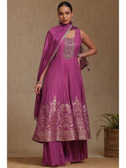 Soch - Womens Chinon Embroidered Kurta with Palazzo and Dupatta (Set of 4)